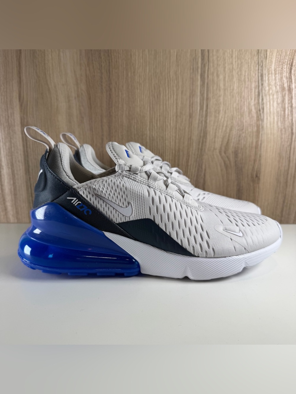 Nike Air Max 270 GS Grey Royal Blue 943345-041 Women's Size 8 / Youth 6.5 Shoes